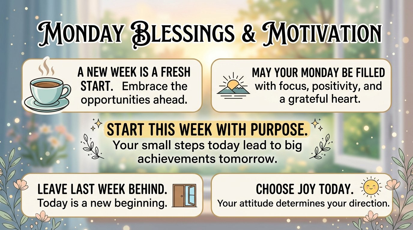 Monday blessings quotes and Monday motivational sayings with sunrise and Bible to inspire a positive week
