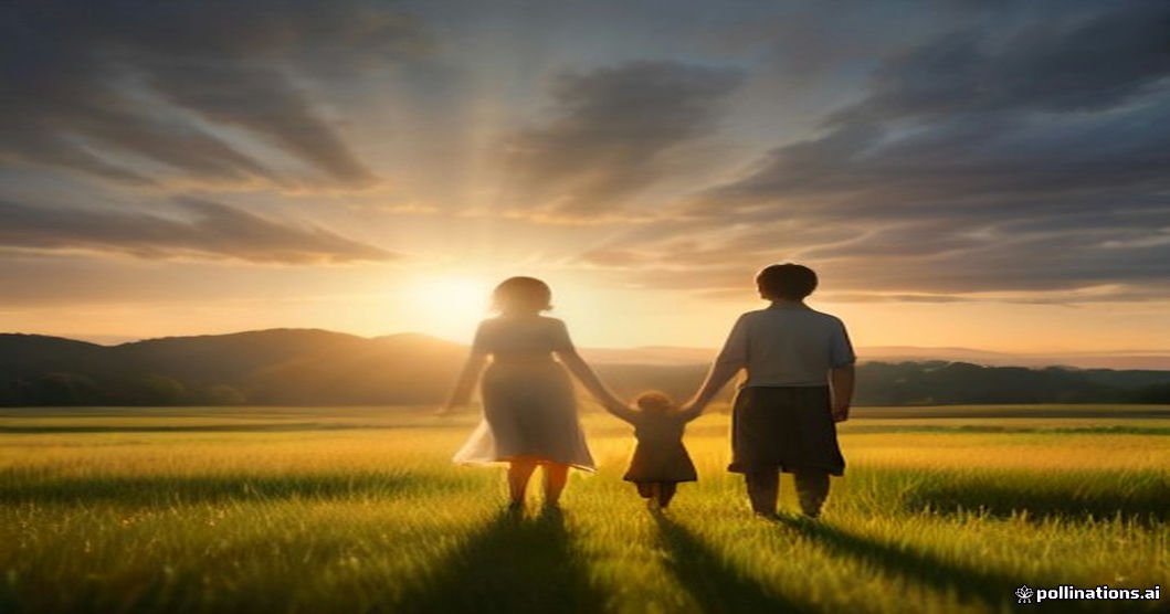 Monday blessings for family members holding hands together at a golden sunrise
