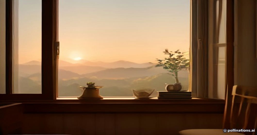 Monday blessings for stressed people — golden sunrise light over a calm window scene with a book and tea, a peaceful hopeful start to the week