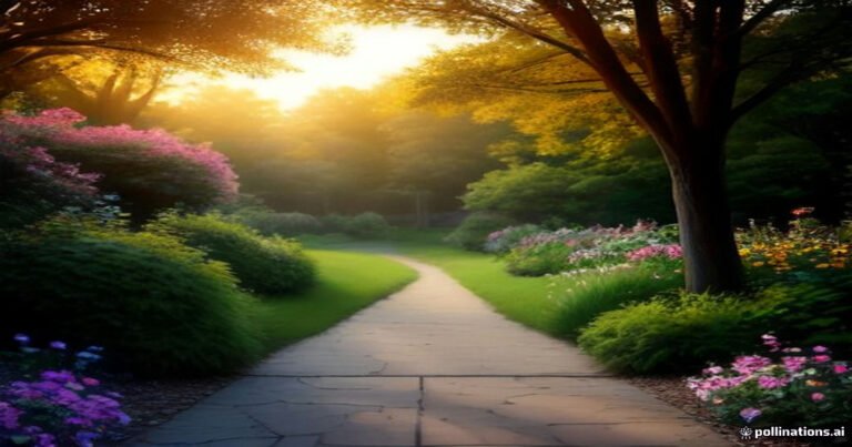 Sunday to Monday blessings quotes and prayers for a fresh start with golden sunrise light over a garden path