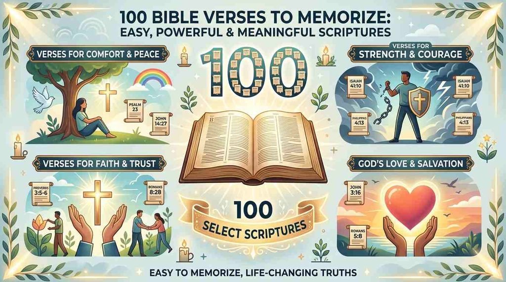 Open Bible blessing quote card — 100 Bible Verses to Memorize Easy