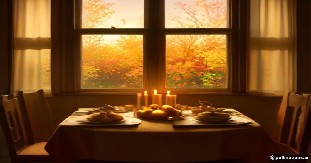 150 Thanksgiving quotes about gratitude — a warm family table at golden sunrise with autumn harvest, giving thanks together