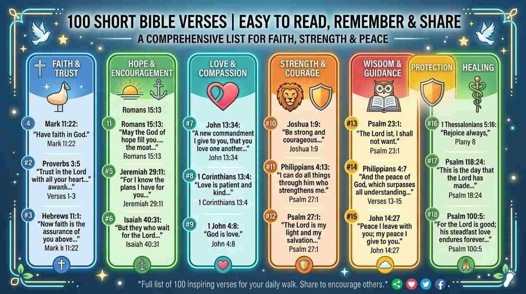 Open Bible blessing quote card — 100 Short Bible Verses That Are Easy to Read