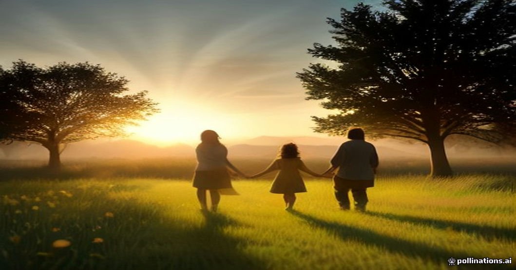 Friday blessings for family members walking together toward a golden sunrise