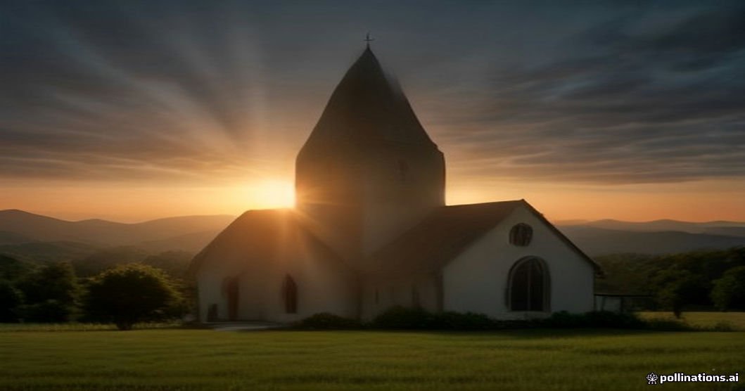Inspirational Sunday blessings for friends at sunrise with golden light over a peaceful church