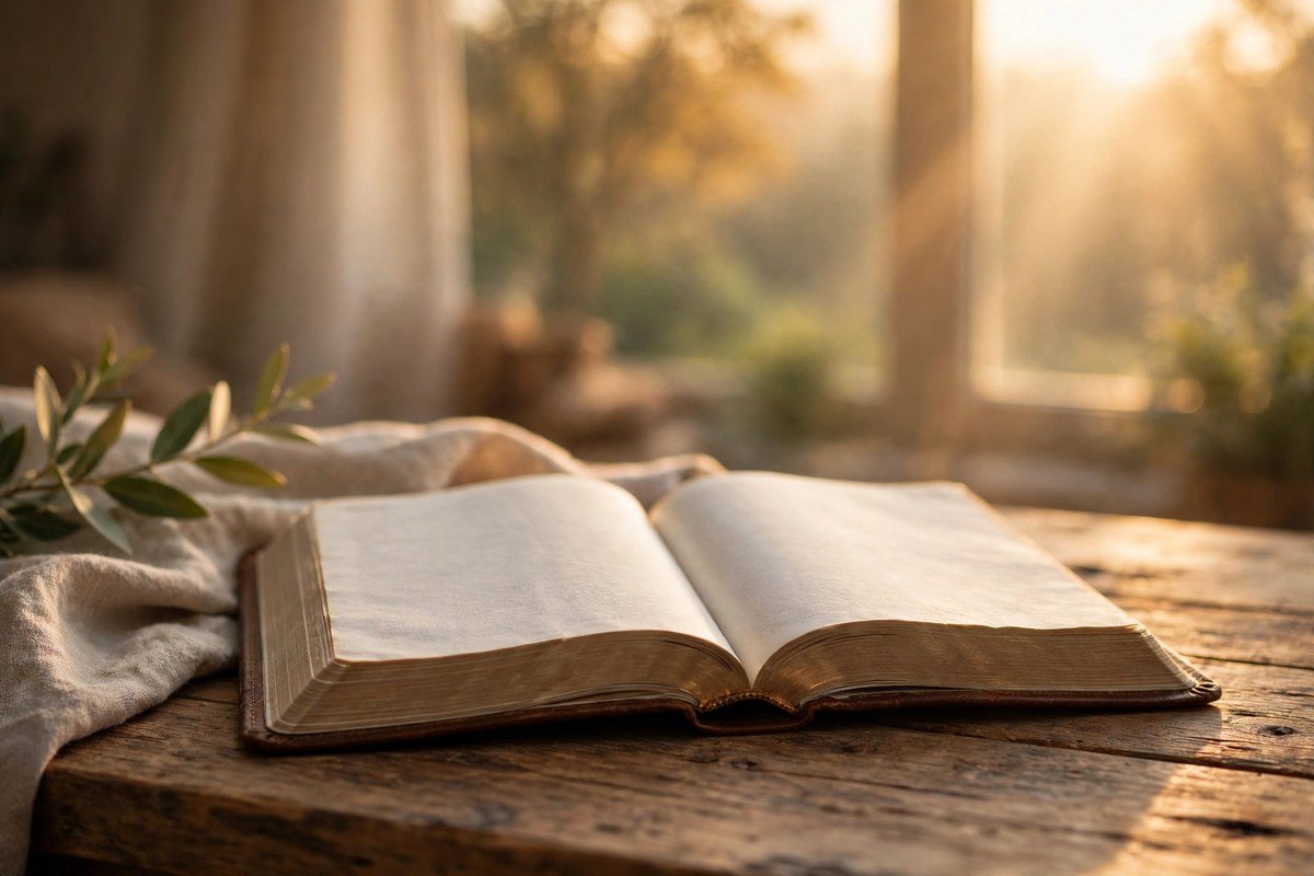 Blessing vs prayer explained with a warm sunrise and an open Bible in morning light.