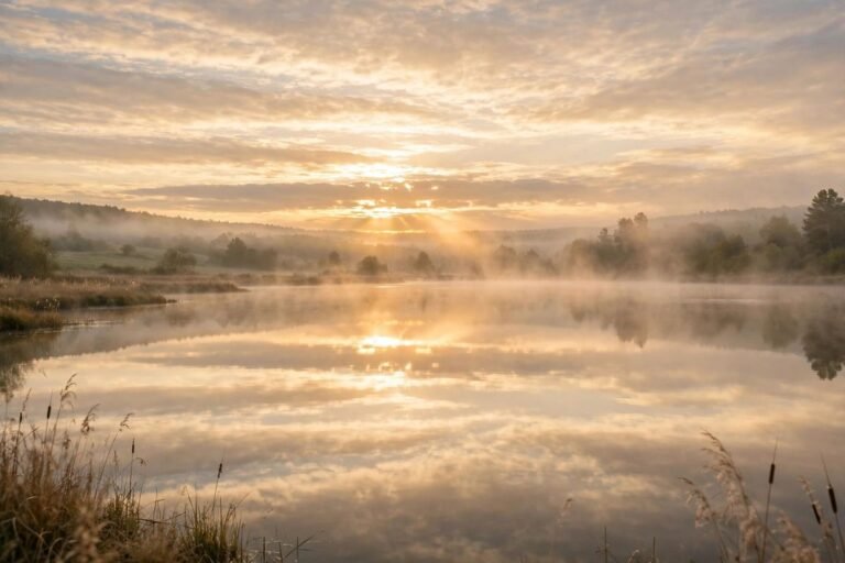 Peaceful sunrise over calm water on a quiet Monday morning โ monday bible verses for anxiety on monday morning