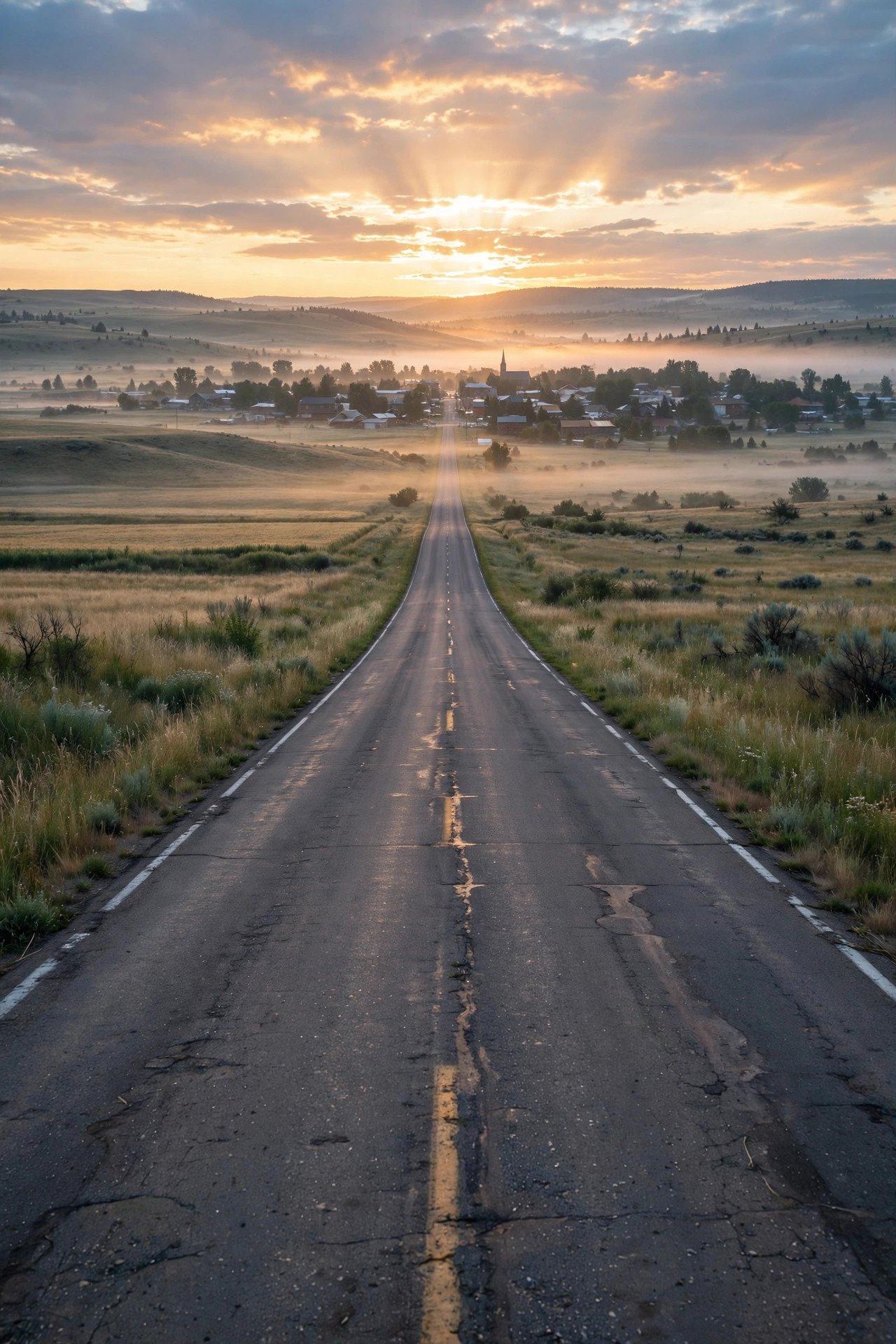 Sunrise over a road toward town — Monday blessings for small business owners