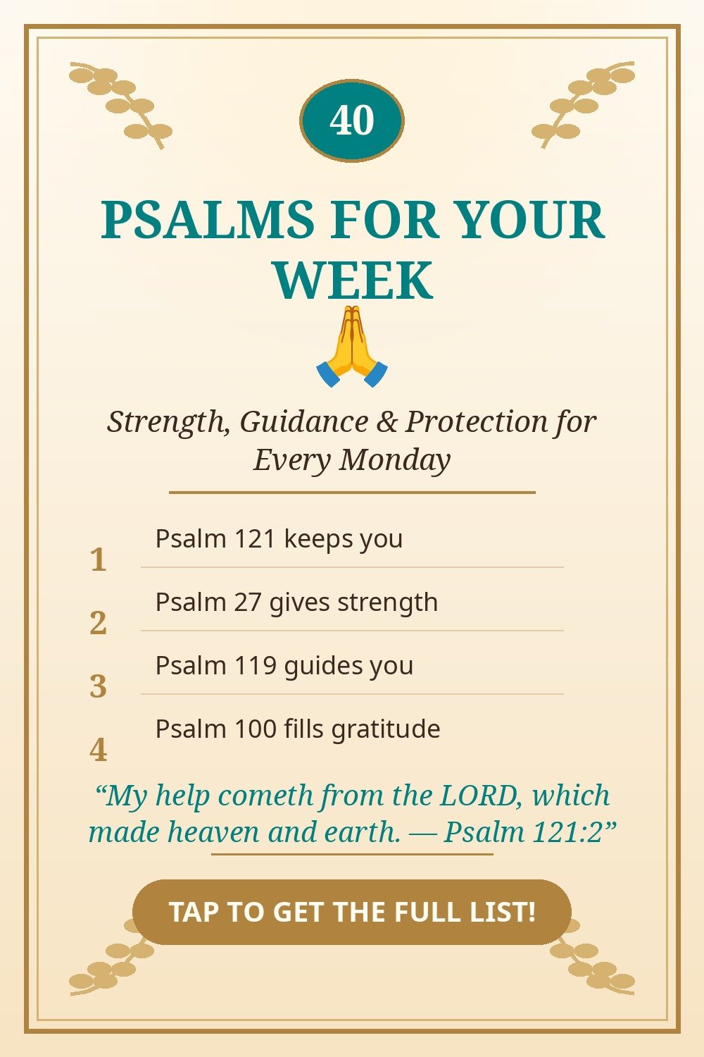40 psalms for the week pin — strength, guidance and protection
